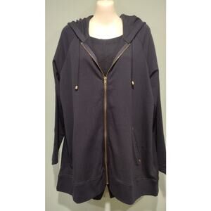 Simply Noelle Long Sleeve Zip Up Hooded Jacket with Pockets, Navy, Size L/XL